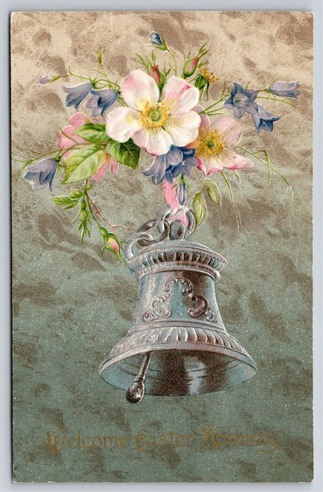 Easter~Silver Bells Flowers & Welcome Easter Morning~Winsch Vintage Postcard