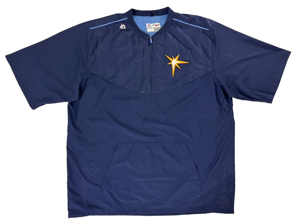 Majestic Tampa Bay Rays Warm Up Jacket men Size XL Blue Coaching 1/4 Zip Vented