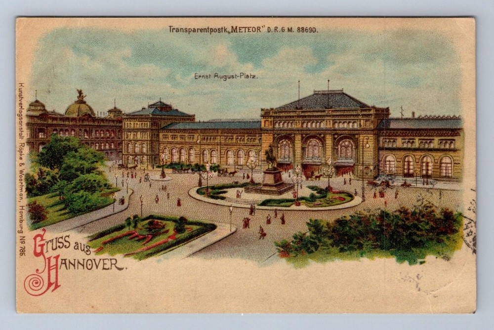 Gruss Aus Hannover Germany Ernst August Plaza Hold To Light Htl Postcard 1899
