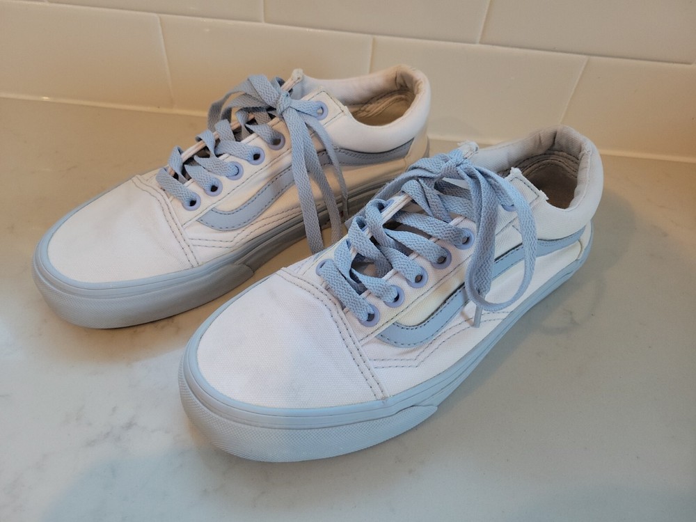 Vans Custom White Baby Blue Low Top Shoes Women’s 8 Men’s 6.5