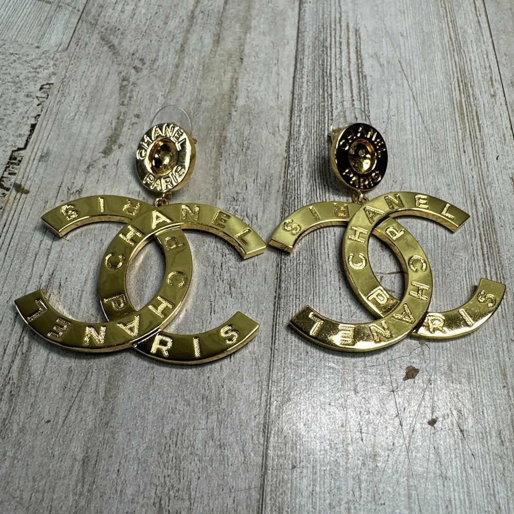 Chanel Gold Metal Extra Large Dangle Drop Runway Earrings