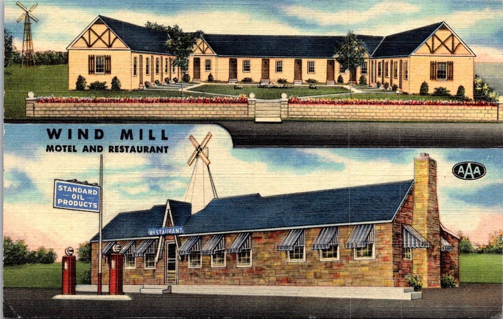 Dr Jim Stamps Postcard Windmill Motel And Restaurant Near Lexington Linen