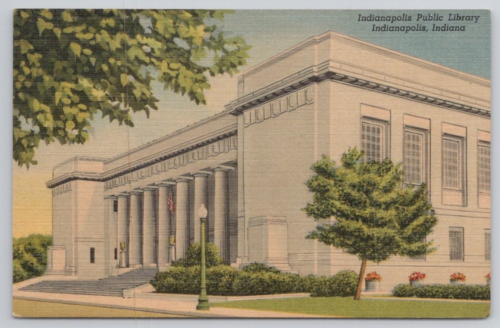 Indianapolis Public Library Indiana Linen Postcard CT Art-Colortone 1930s