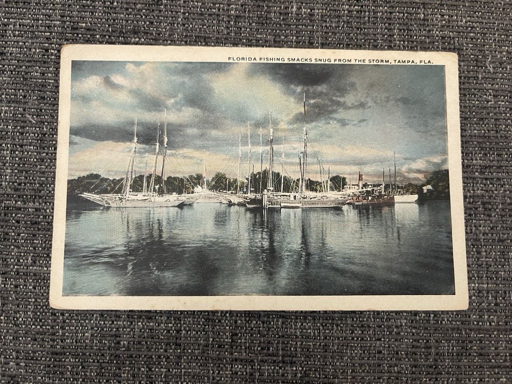 Vintage Linen Postcard Tampa Florida~Florida Fishing Smacks Snug From The Storm