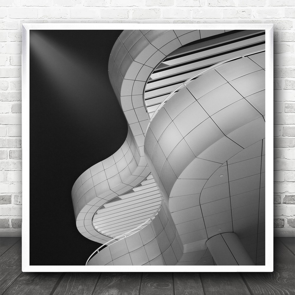 Curved Building Architecture Black White Fine Art Square Wall Art Print
