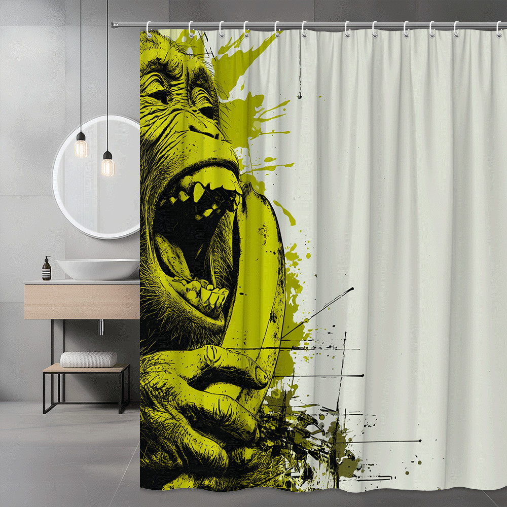 Gorilla Face Pop Art Shower Curtain Yellow Black Graphic