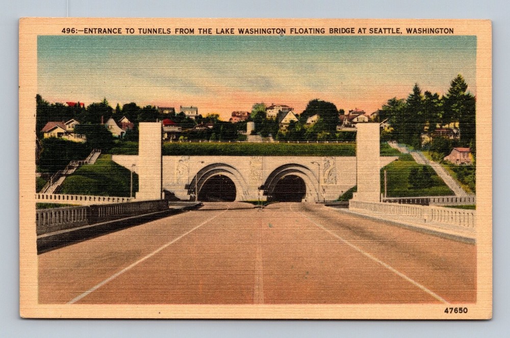 Vintage Postcard Entrance to Tunnels Lake Washington Floating Bridge Seattle