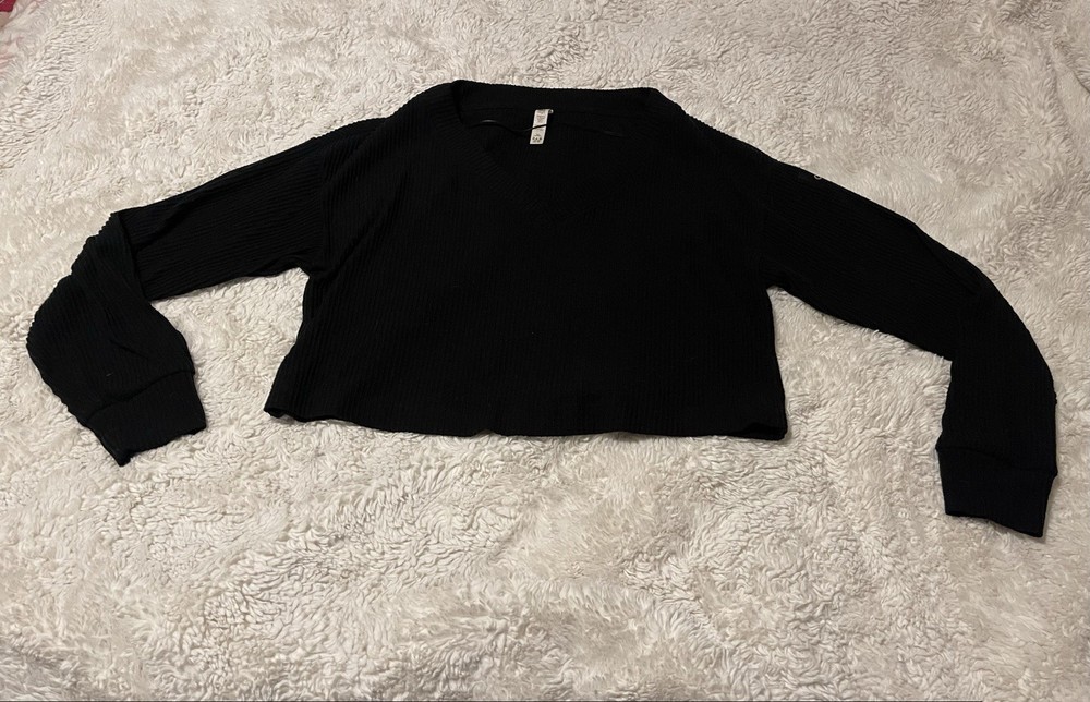 ALO Yoga Sweater Womens Medium Ivory Muse Ribbed Cropped Pullover