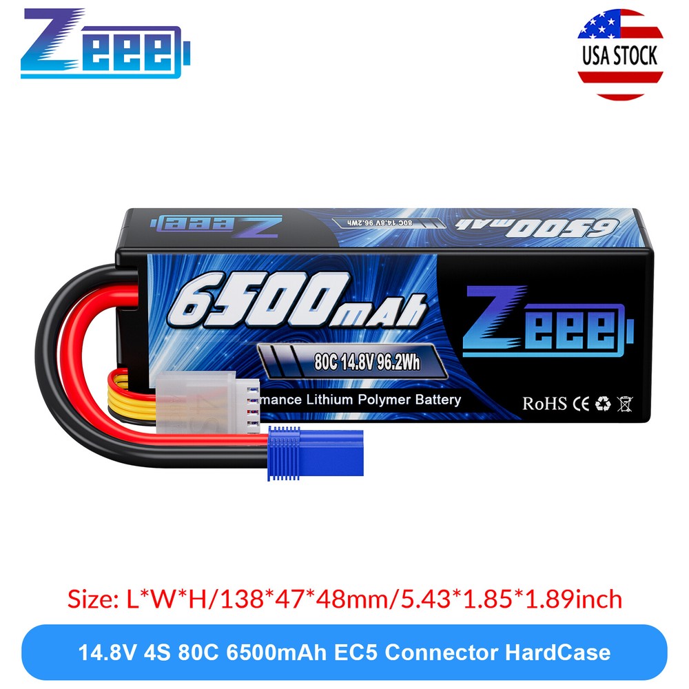 Zeee 4S Lipo Battery 14.8V 6500mAh 80C EC5 for RC 1/8 1/10 Scale Vehicles Car