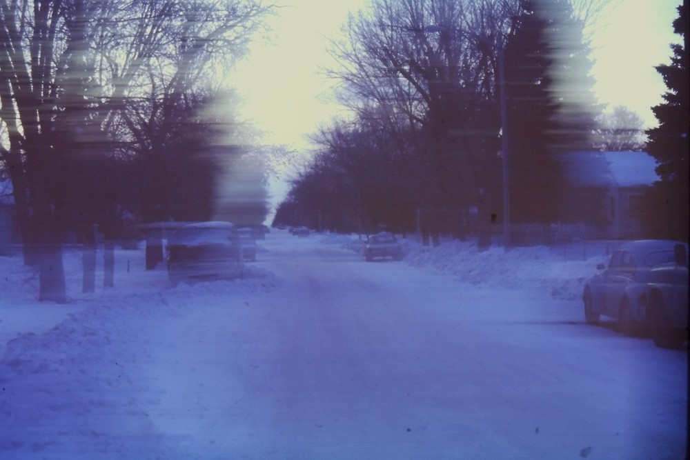 c1950's 35mm Slide Film Snow Covered Residential Street Parked Cars Winter