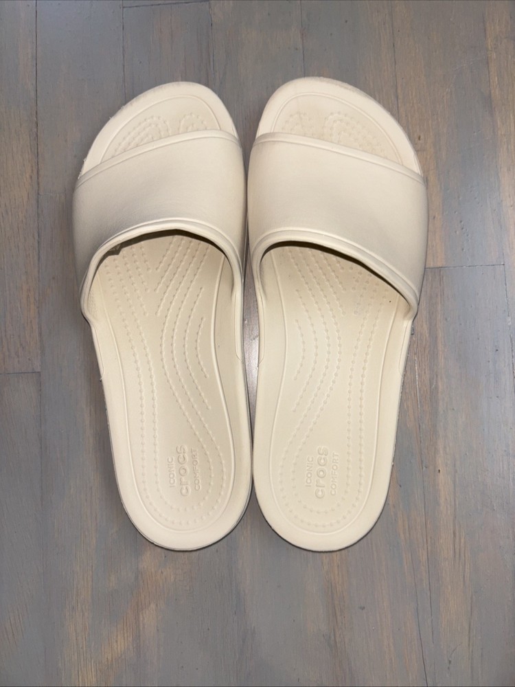 Crocs Iconic Comfort Slide Women's Size 9 Sandals Ivory Preowned Wear/No Box