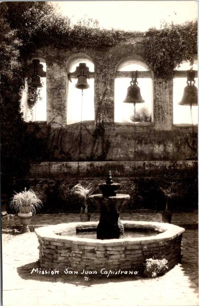 Dr Jim Stamps Postcard Real Photo Mission San Juan Capistrano Fountain