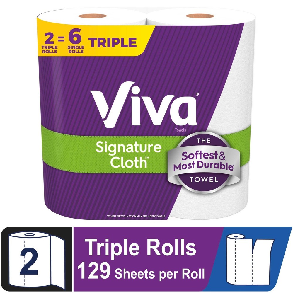 Viva Cloth Paper Towels, 2 Triple Rolls, 129 Sheets per Roll