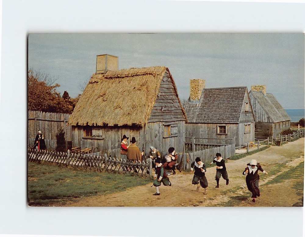 Postcard Children in Pilgrim Costume Plimoth Plantation Massachusetts USA
