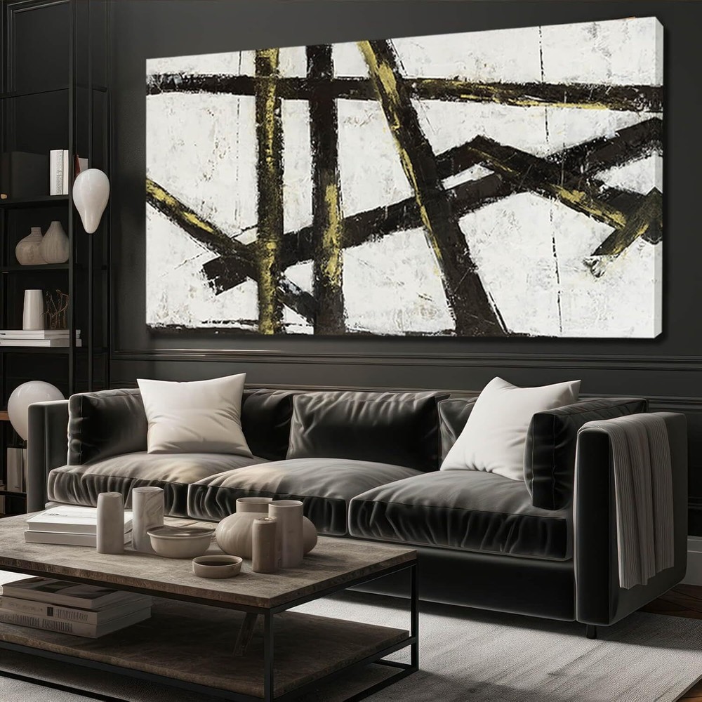 Framed Canvas Prints White Abstract Wall Picture Big Decor 29x58, Beige