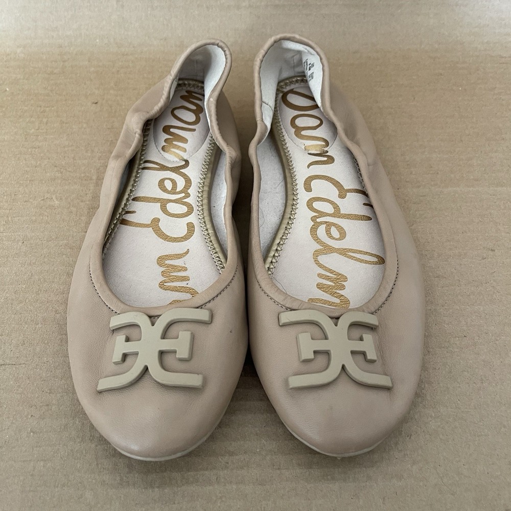 Sam Edelman Women’s Florence Ballet Flats 9.5 Beige Leather Slip-On Comfort Shoe