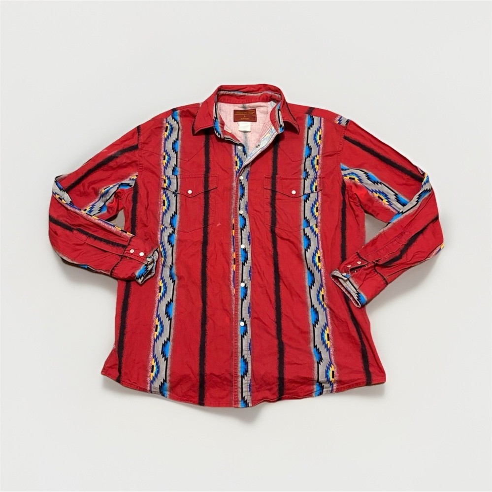 Vintage Wrangler Rustler Shirt Men L Brushpopper Aztec Western Rockabilly Rodeo