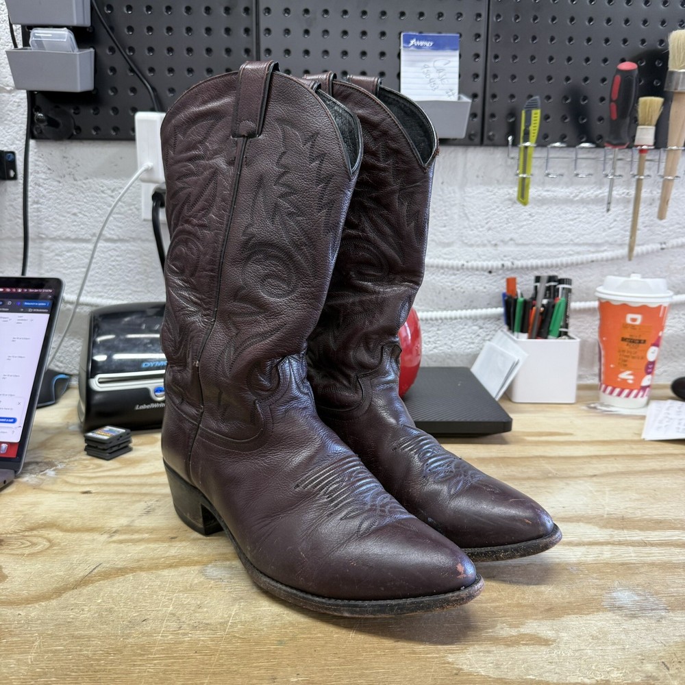 Mens Justin Burgundy Western  Cowboy Boots Size 10 2414 - USED