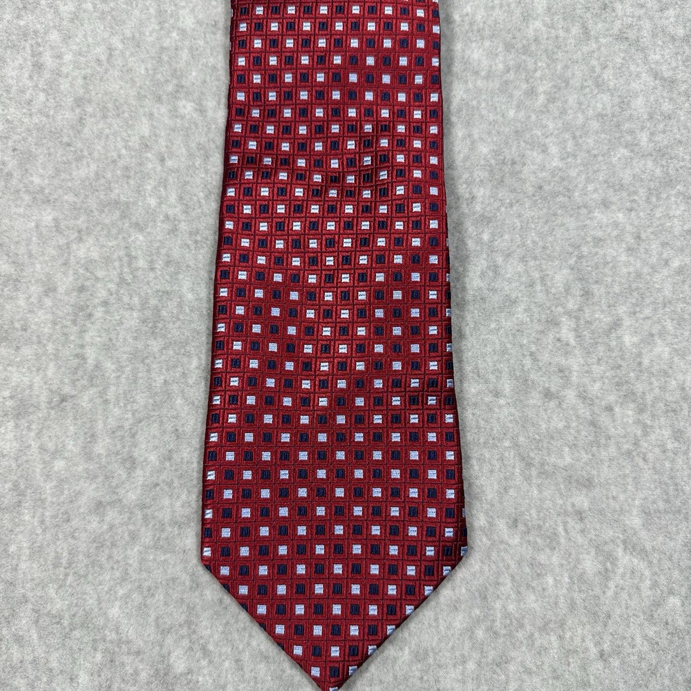 Jos A Bank Signature Collection Silk Tie Red Blue Geometric Pattern 3.5”x60”