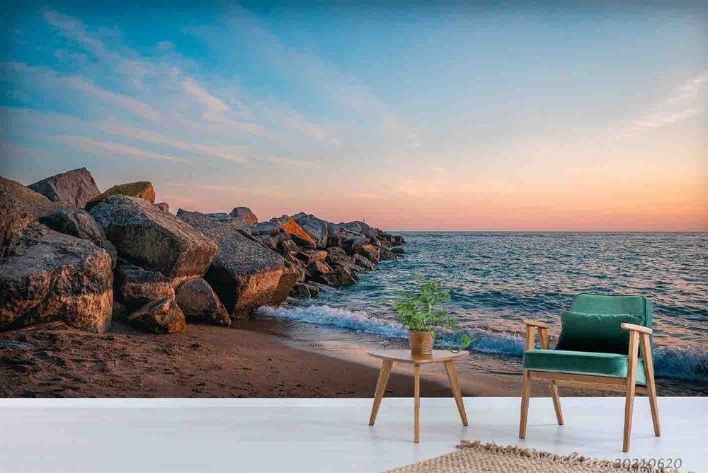 3D Rocks Ocean Sky Landscape Wall Murals Wallpaper Murals Wall Sticker