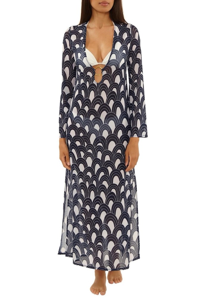 Trina Turk Arches Print Mesh Maxi Swim Cover Up, Blue White, Nwt
