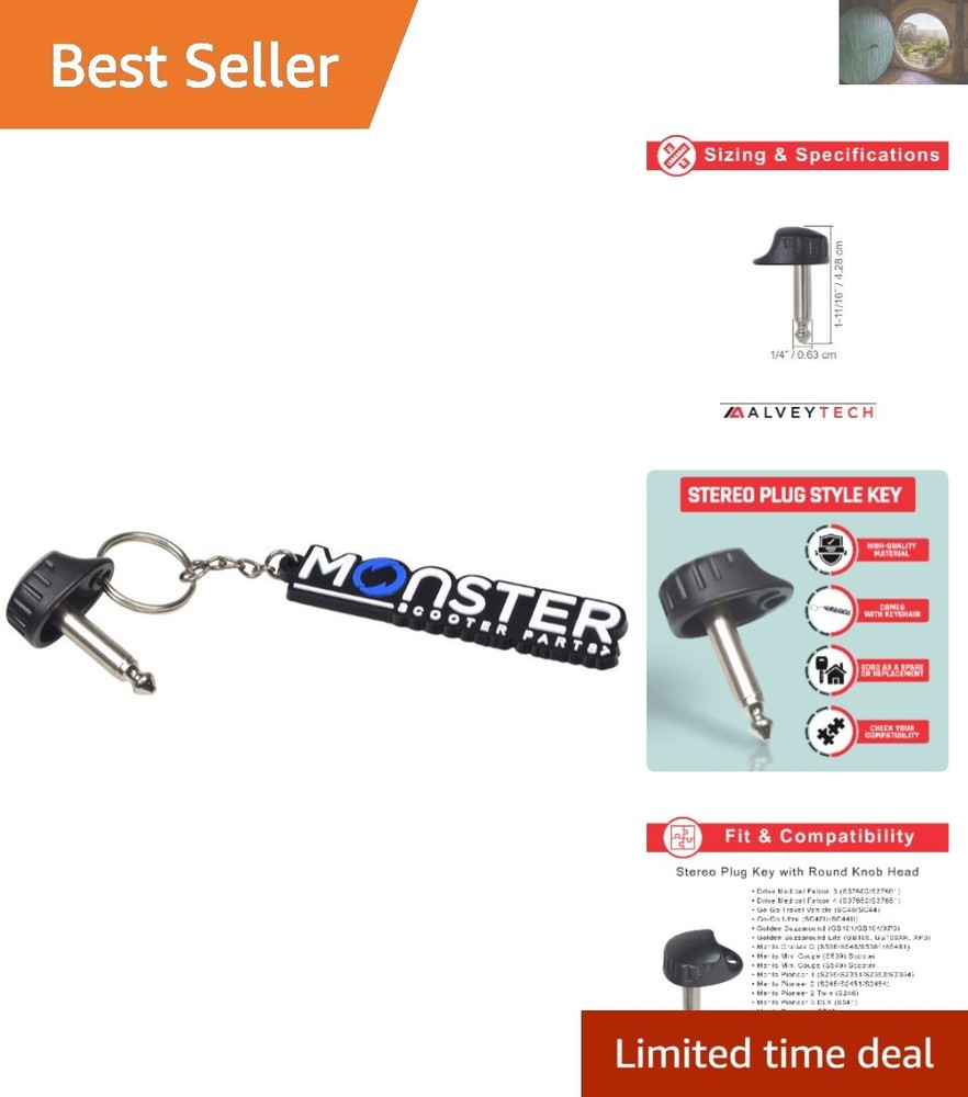 Universal Mobility Scooter Replacement Key with Round Knob Head - 3in Dimensions