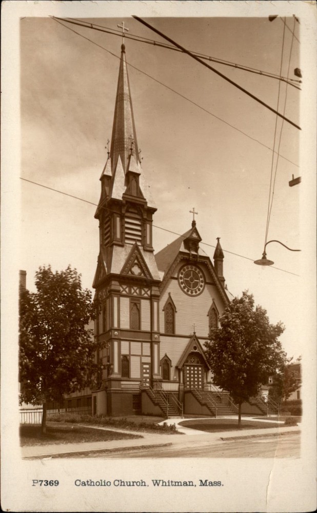 RPPC rare Catholic Church Whitman Massachusetts vintage real photo postcard s932