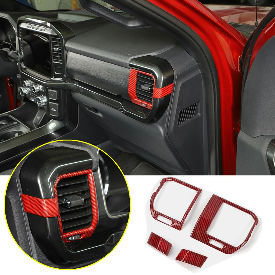 Red Carbon Fiber Side Front Air Outlet Vent Cover Trim For 21-23 Ford F150 F-150