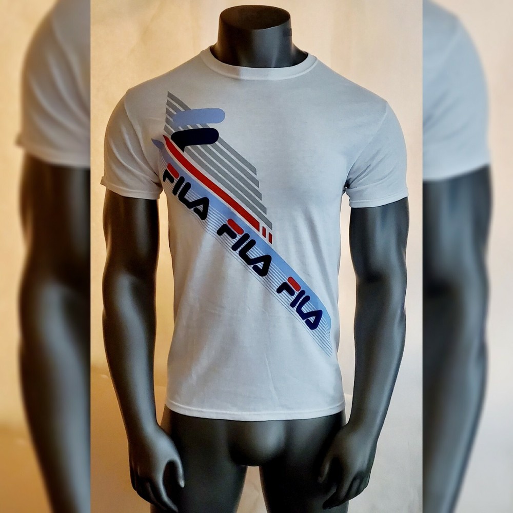 Fila Authentic Tshirt Men's Crew Neck Short Sleeve Logo Flash Design Size M Whit