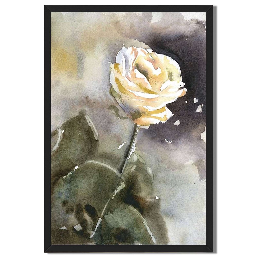 Yellow Rose Watercolor Framed Canvas Print Floral Wall Art Home Decor
