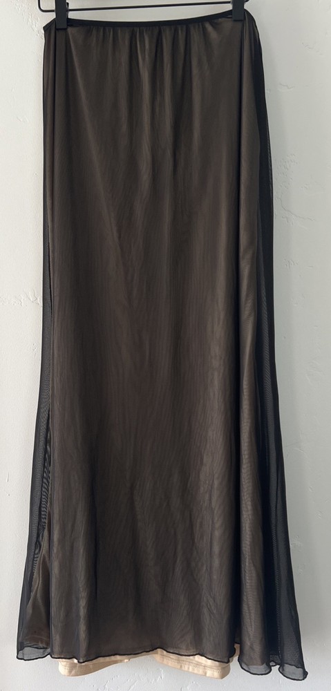 24seven Comfort Apparel Womens Maxi Skirt Black with tan lining SZ XL NWT