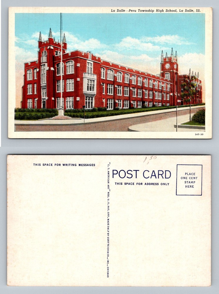 La Salle, IL-Illinois, Peru Township High School Building Vintage Postcard