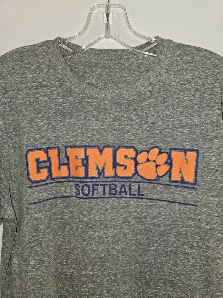 Clemson University Softball Small Mens Gray Graphic Logo Tshirt NCAA