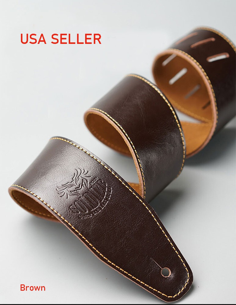 Genuine Leather Acoustic Electric Bass Guitar Belt Strap Adjustable 2.5