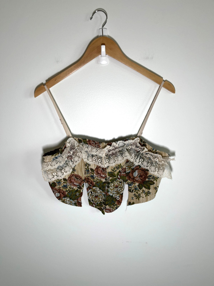 Regency Renaissance Fairy Cottage Corset Top Womens L Multicolor Lace Floral
