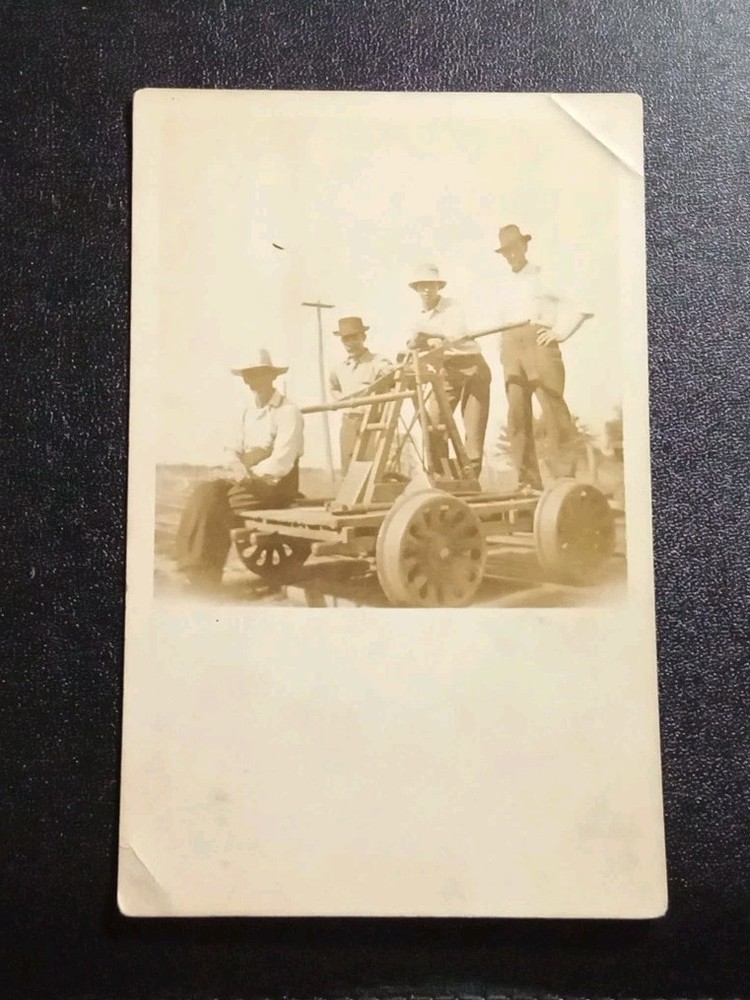 RPPC Henry IL Railroad Gandy Dancers On Pump Car Real Photo Postcard 19O4-1915