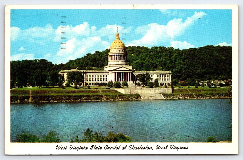 Charleston West Virginia Wv State Capitol Building River Vintage Photo Postcard