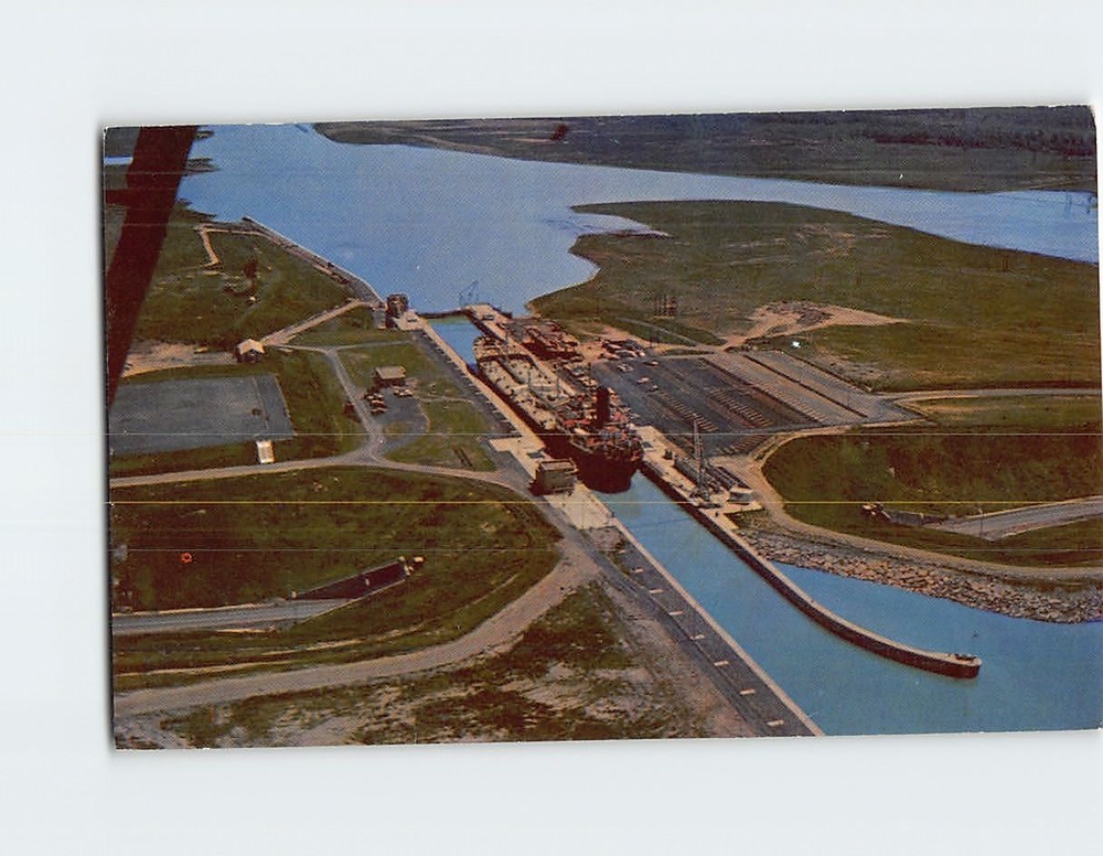 Postcard Aerial View Eisenhower Lock St. Lawrence Seaway Massena NY USA