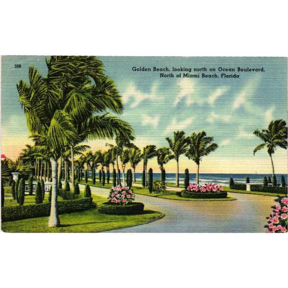 Vintage Golden Beach Florida Postcard Ocean Boulevard Linen 1947 Miami Posted