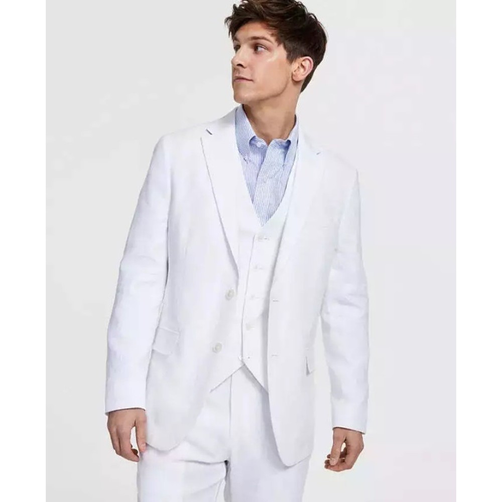 Tommy Hilfiger Men's White Flex Stretch Linen Modern-Fit Suit Jacket Size 46R