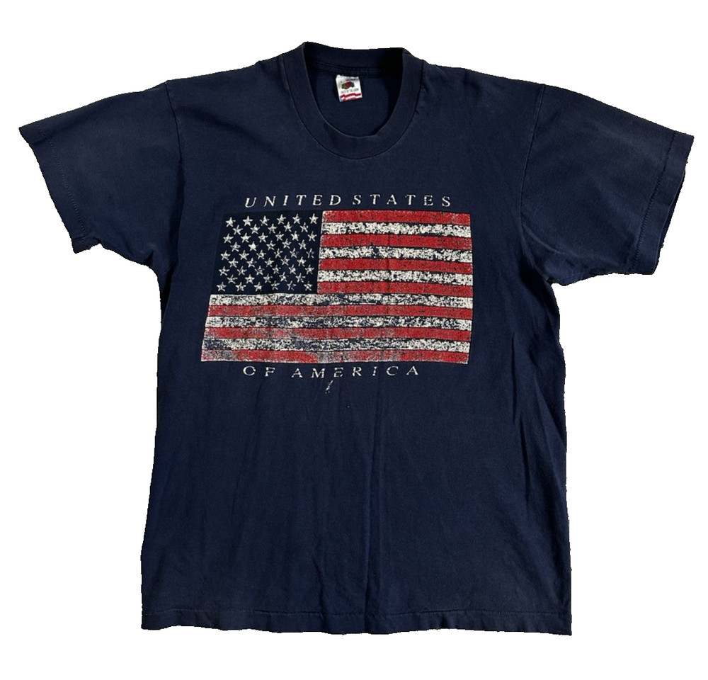 Vintage 90s Fruit of the Loom Stars & Stripes Graphic Tee USA Made