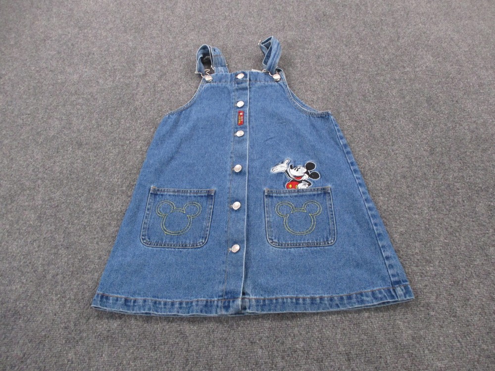 Vintage Mickey Co Jean Dress Overalls Girls 14 16 Denim Mickey Mouse Disney 90s