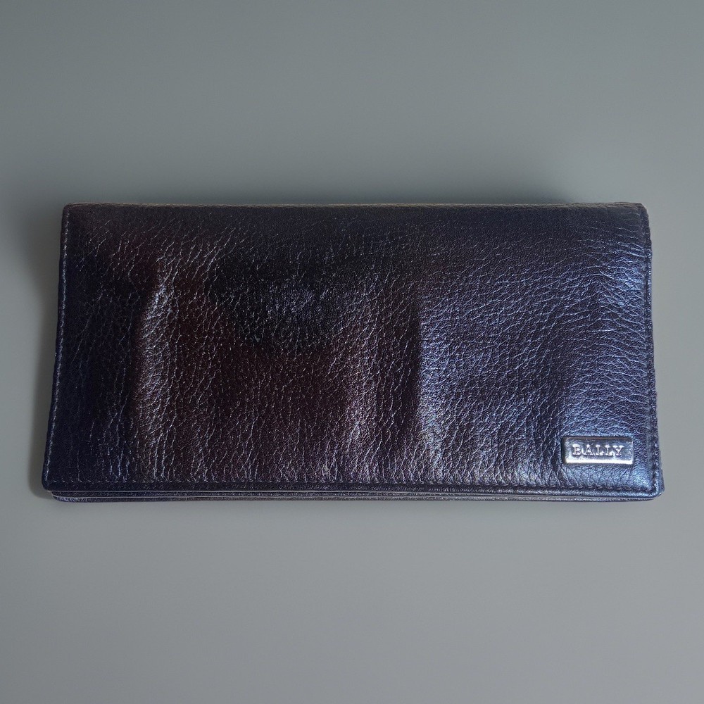 BALLY Pebbled Black Leather Long Bifold Checkbook Wallet- Approx 4 x 7 inches
