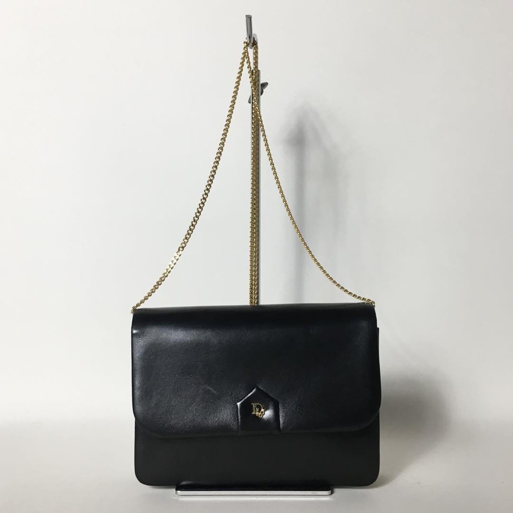 Dior Black Leather Shoulder Bag with Chain Strap Elegant Designer Handbag