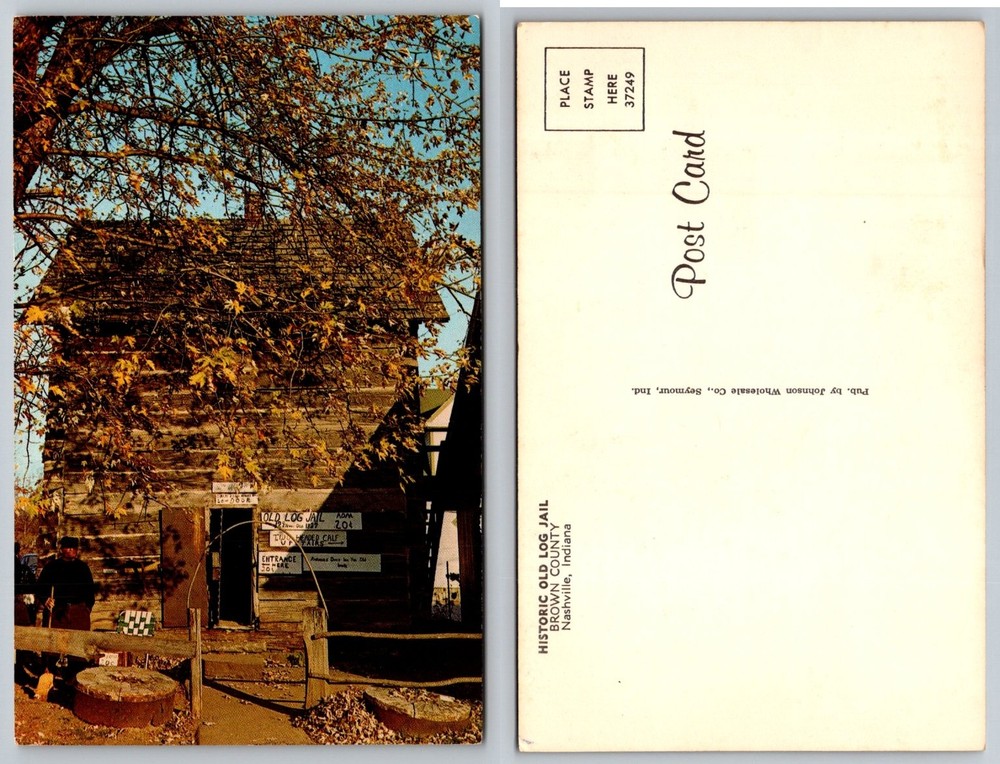 Historic Old Log Jail Nashville Indiana Postcard Brown County Log Cabin