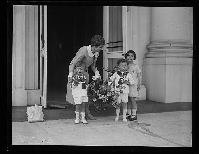 Washington, D.C., Grace Coolidge and group of children outside White House
