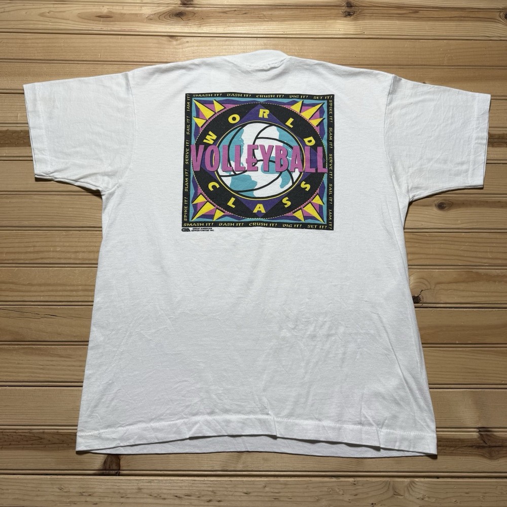 Vintage 90s World Class Volleyball Smash Bash Crush It Double Sided Shirt Large