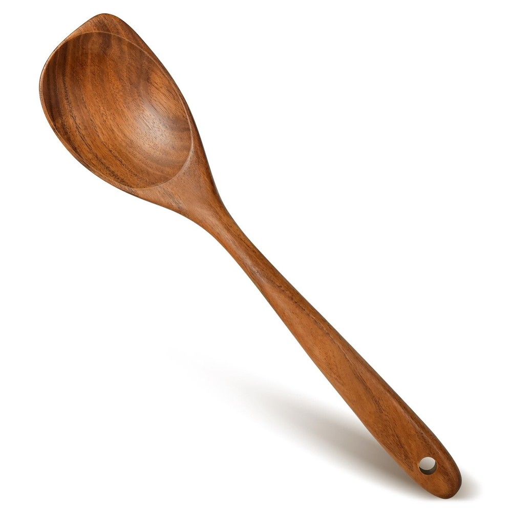 Wooden Spoons for Cooking, Natural Premium Teak Wood Corner Spoon, Good Grip ...