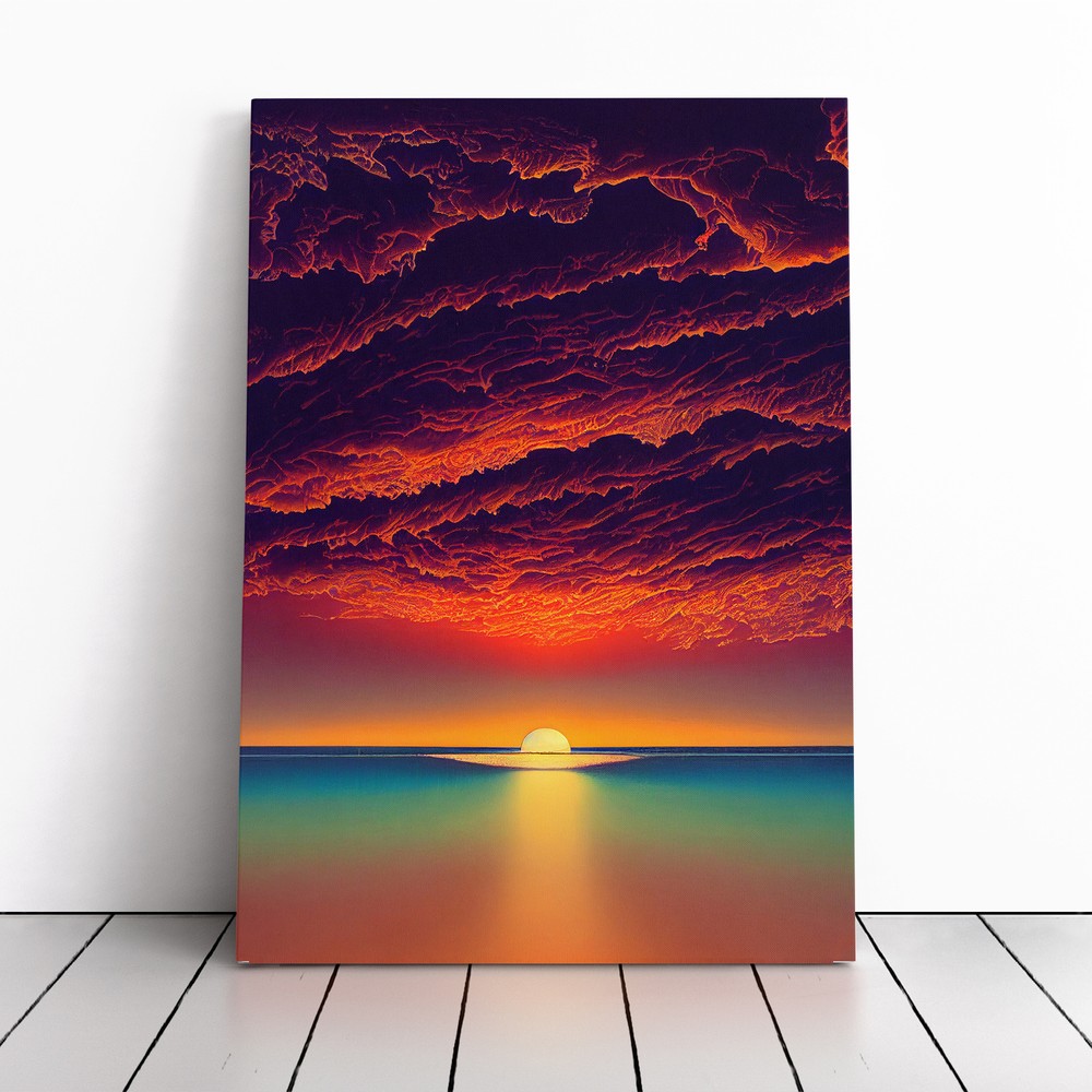 Showstopping Ocean Sunset Canvas Wall Art Print Framed Picture Decor Dining Room