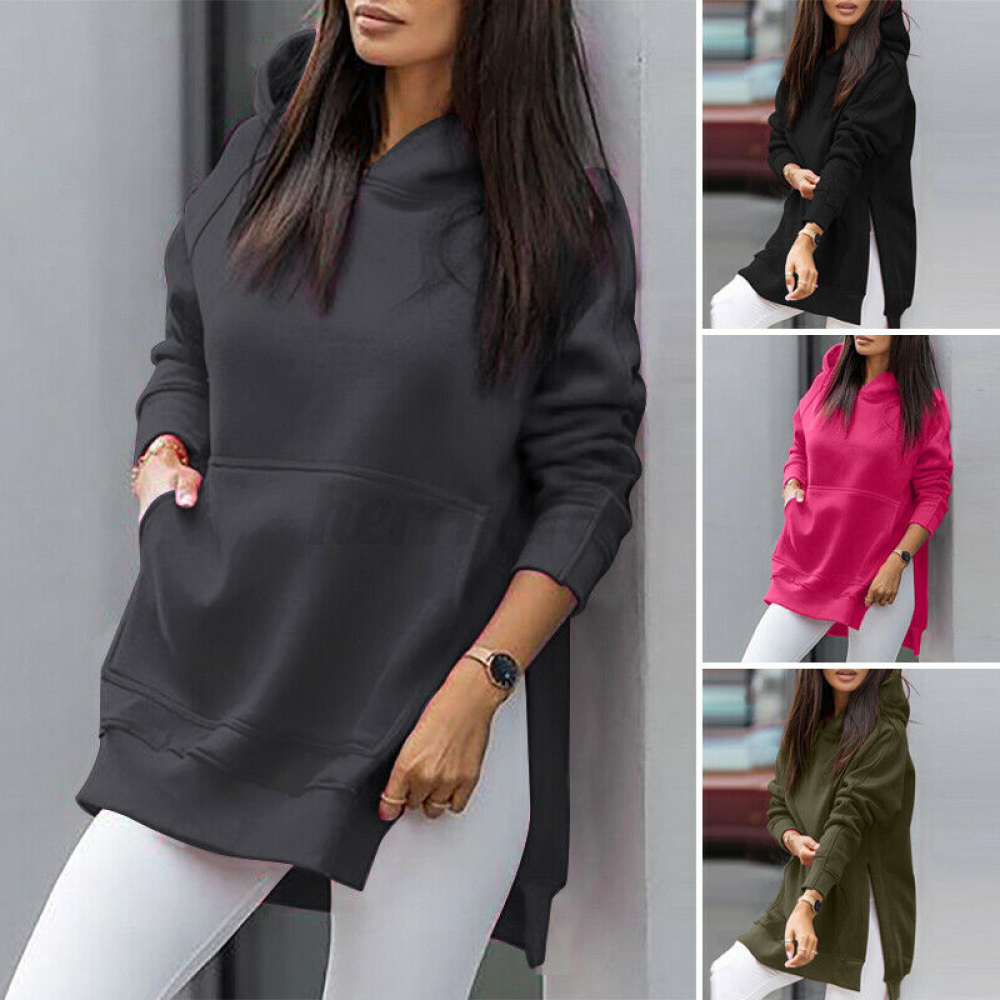 Size Womens Fleece Lined Hoodie Long Sleeve Ladies Pocket Blouse Tops Sweatshirt